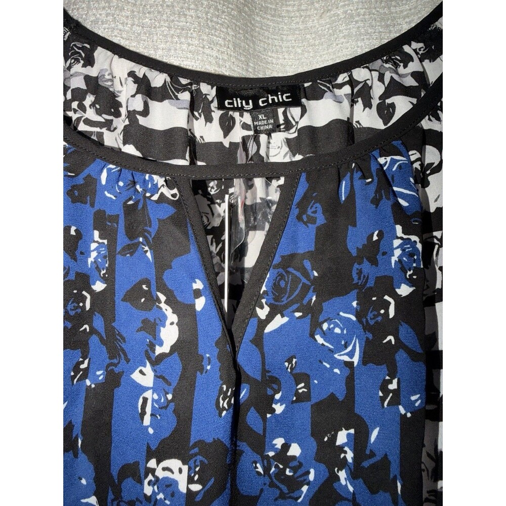 NEW City Chic Black Rose Long Sleeve Blouse Tunic Top Size XL - Picture 6 of 9
